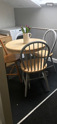 Set of 4 Grey & Natural Wooden Dining Chairs, Spindle Back, Painted Finish