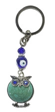 Blue Owl Key Chain Hanging Hamsa Evil Eye Protection Turquoise Stone