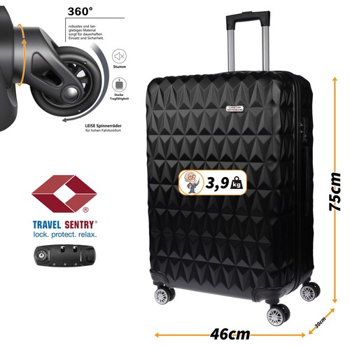 XL Koffer Reisekoffer Travel Hartschalenkoffer Reisen 46 x 75 x 30 cm Schwarz