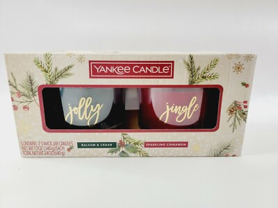 Yankee Candle 2 12 oz Balsam & Cedar Sparkling Cinnamon Jolly & Jingle Gift Set