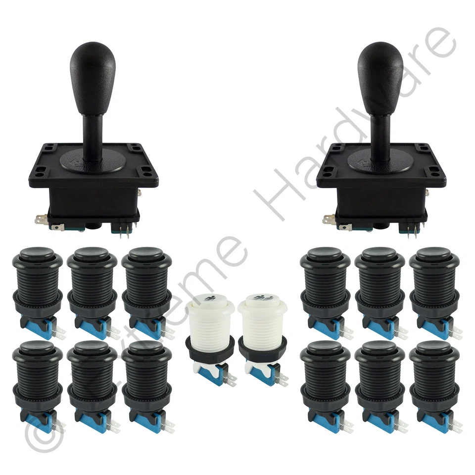 EXTREME HARDWARE Kit Controllo Arcade 2 Giocatori 2 Joystick Bat Top 14 Pulsanti Nero JAMMA MAME Pi