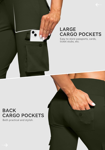 Women'S Stretchy Cargo Pants 6 Pockets High Waist Bootcut Flare Leggings for Cas - Picture 3 of 12