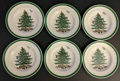 Spode Christmas Tree Bread and Butter Plates 6 1/2  - Set of 6 New