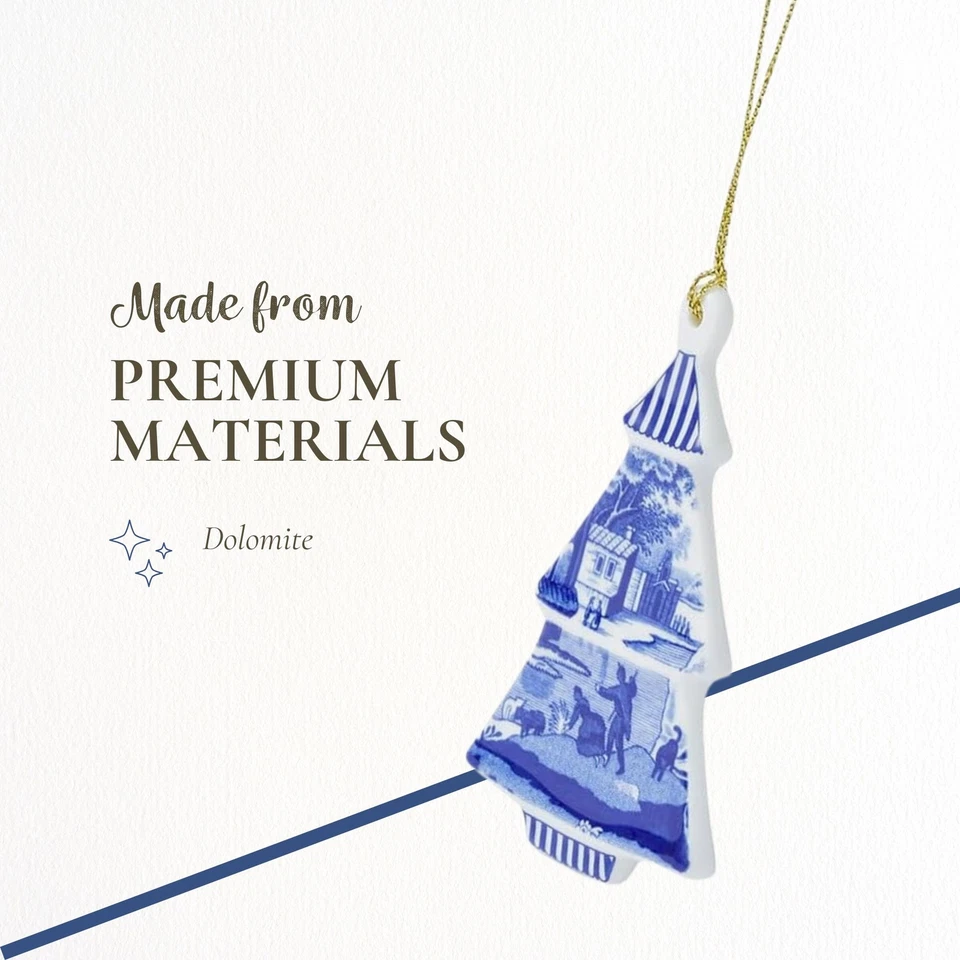 Adorno en forma de árbol italiano azul Spode, adornos colgantes para decoración navideña Foto 4 de 4