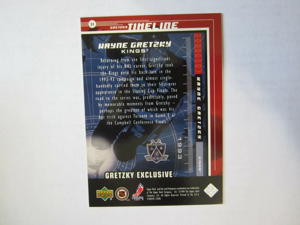 1999-00 Upper Deck Gretzky Exclusives Hockey #21 Wayne Gretzky Los Angeles Kings - Image 2 of 2