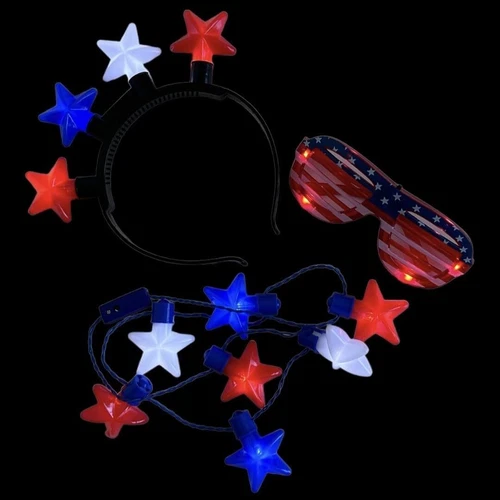 12Pcs 4th Of July LED Accessories Light Up Necklace Headband Glasses Rings USA - Picture 10 of 11