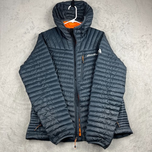 Eddie Bauer Men M Black MicroTherm 2.0 Goose Down Hooded Packable