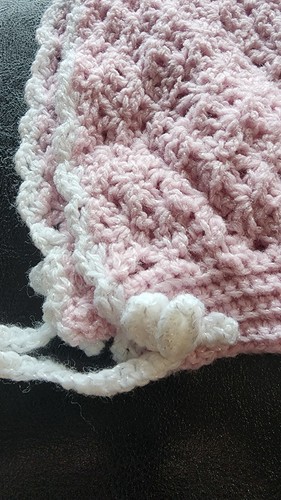 Pink Knit Crochet Baby Doll Sweater Set Cardigan Bonnet Booties MOP Buttons - Picture 18 of 22