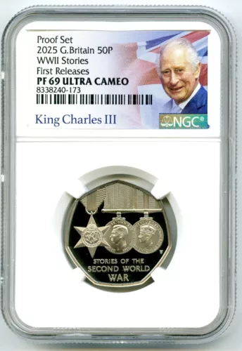 2025 GREAT BRITAIN 50P PROOF NGC PF69 WORLD WAR II WWII STORIES FIRST RELEASES