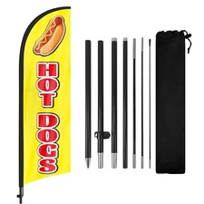 8FT Hot Dogs Feather Flag with Pole & Ground Stake for Business Advertising