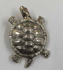 Silver Metal Sea Turtle Brooch Pin Pendant, 3 inches