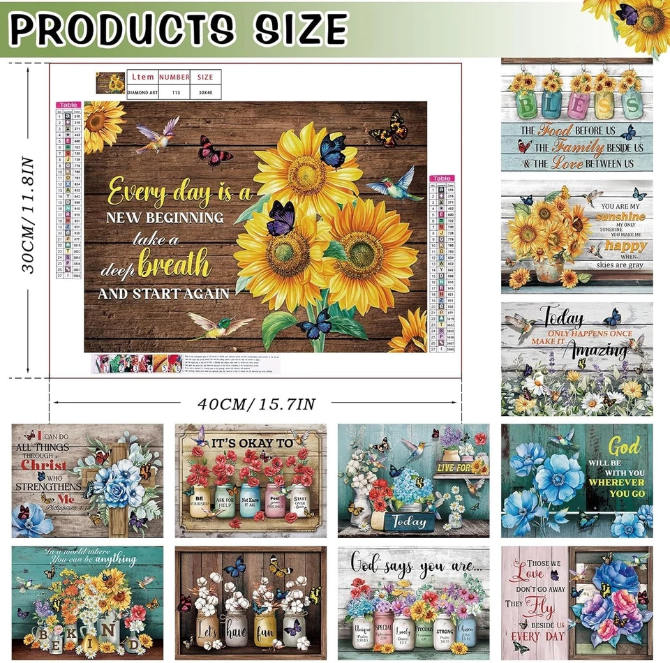 12 Pack Vintage Flower Inspiration Christian Diamond Painting Kits for Adult ... - Image 4 of 4