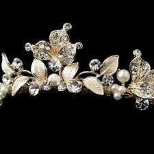 SALE Gold or Silver Pearl, Leaf Design, Rhinestone Bridal Tiara Princess Crown
