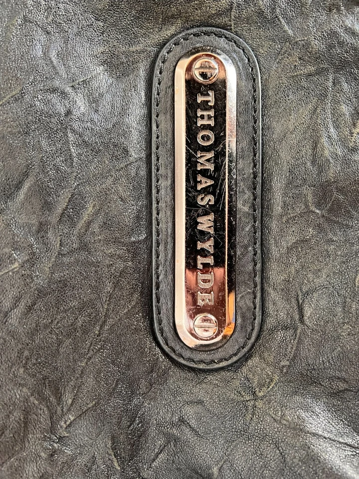 Auténtico Bolso de Mano Thomas Wylde Motor Cadena Grande Cuero Piel de Cordero Negro RARO Foto 3 de 4