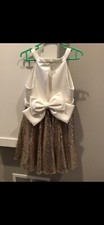 David  s Bridal Ivory Flower Girl Dress High Neck Gold Sequin Bow Toddler Size 4