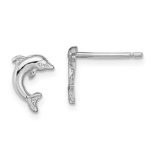 9.7mm 14K White Gold Mini Jumping Dolphin Stud Post Earrings