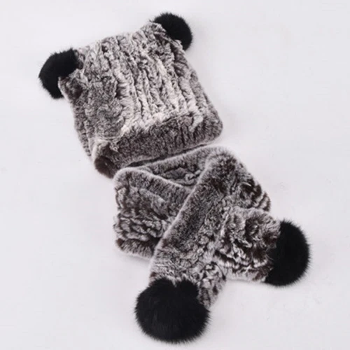 Winter New Children's Fur Hats Scarf Real Rex Rabbit Fur Cap Winter Headwear - Picture 4 of 25