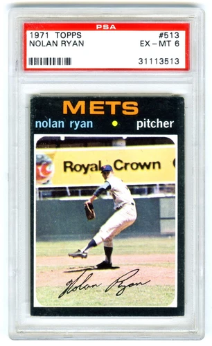 NOLAN RYAN~NEW YORK METS~1971 TOPPS PSA-6 EX-MT HOT 4TH YEAR BASEBALL CARD #513