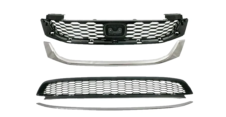 New Front Bumper Upper Lower Grille & Chrome Molding Fits 2013-2015 Honda Accord Foto 2 de 4