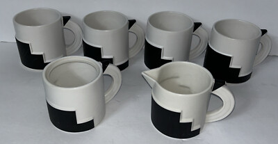 Vtg 1980 s Rare Kato Kogei for Fujimori 4 Mugs & Sugar (no Lid) & Creamer Mcm
