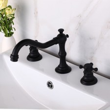 US Bathtub 3PCS Bathroom Faucet Black Oil Double Handles Widespread Mixer Taps