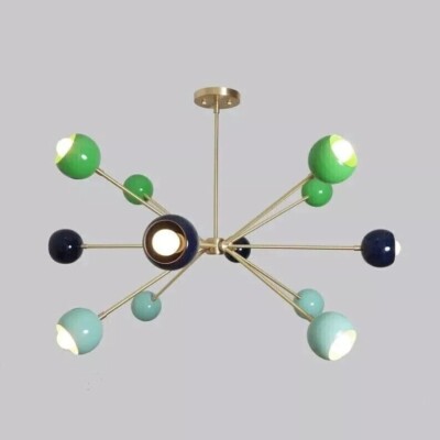 Stilnovo Style Modern Brass 12 Arms 12 Light Multi Color Sputnik Chandelier Lamp