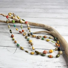 Handcrafted Women's Long Beaded Necklace Artisan Jewelry Tribal Twisted Paper