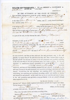 1841 Court Doc Signed Dana Bicknell Constable Chittenden Vermont Rodney Thomson