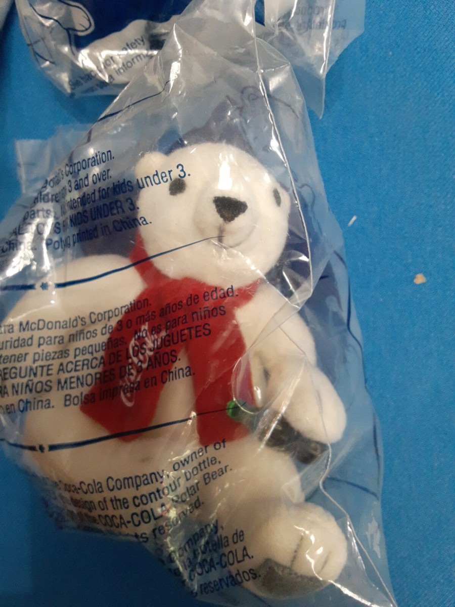 Lot Of 4 2002 Coca-Cola Polar Bear Plush Ornament McDonald's Happy