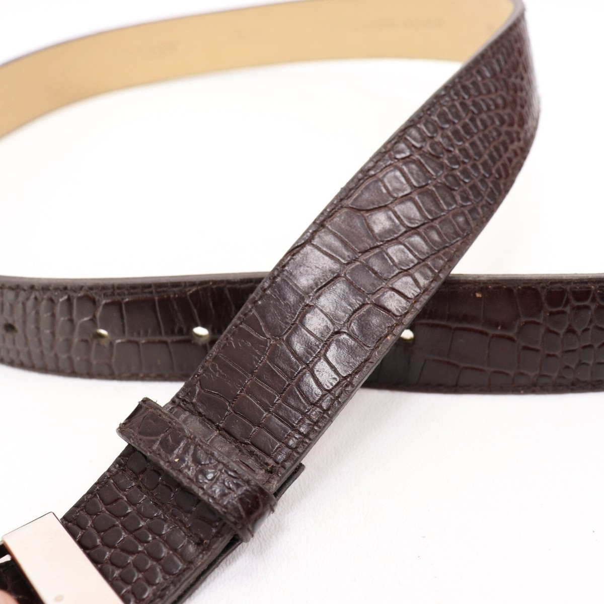 DKNY Women’s Italian Alligator Calfskin Belt with Silver Buckle DKNY Belt Women M Brown Italian Alligator Calfskin Leather  main image 4