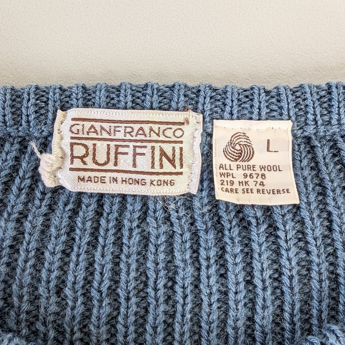 Vintage Gianfranco Ruffini Mens Large Blue 100% Wool Knit Pullover