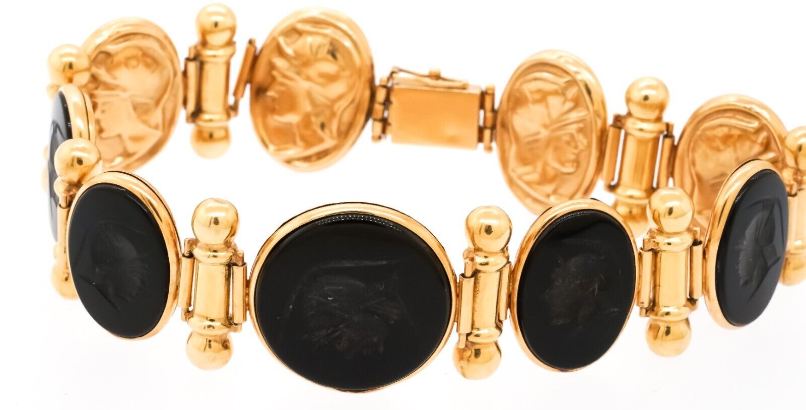 14k Yellow Gold Vintage Carved Onyx Cameo Reversa… - image 1