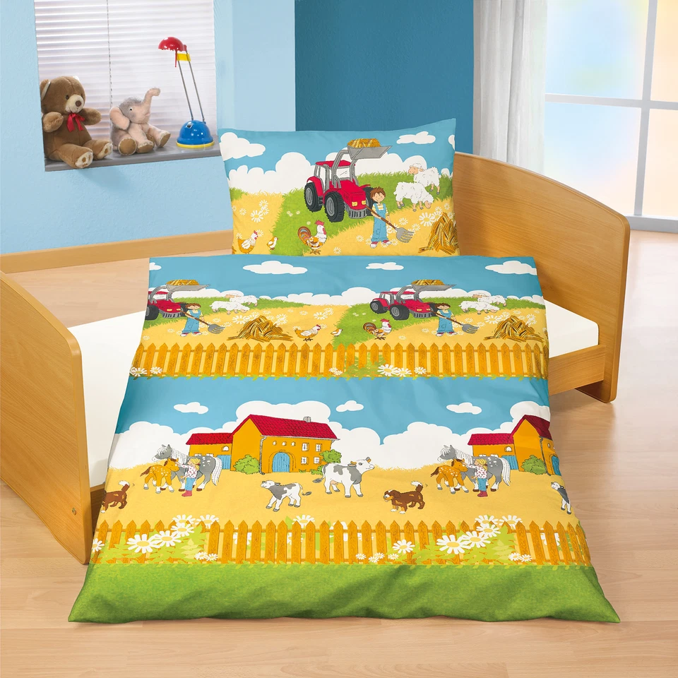 Bierbaum Baby Bettwäsche Renforce Reißverschluß 100/135 Bauernhof Traktor
