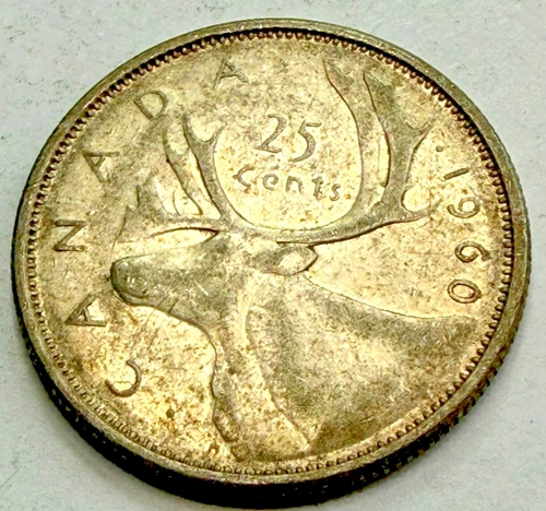 1960 Canadian Silver Quarter Coin Circulated 80% silver