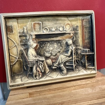 Vintage Made In England OSBORNE IVOREX 3D 6x9 Wall Plaque  '' A Friendly Call ''