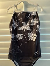 GK ELITE leotard GYMNASTICS DANCE AXS adult extra small BLACK WHITE flowers