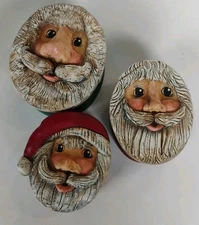 Vtg Lot Of 3 Paper Mache Santa Clause Pantry Box Christmas Holiday Hand Painted