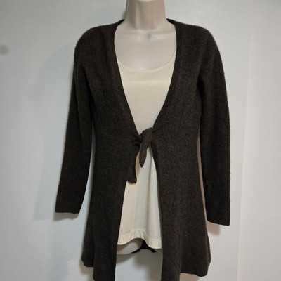 Repeat Size S Cocoa Brown Tie Open Front Longline Cardigan 100% Cashmere