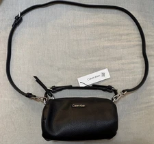 NEW! Calvin Klein BLACK Purse Cylinder Bag Crossbody & Hand Strap Handle Handbag