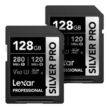 Lexar 128GB 2-PK Professional SILVER PRO SD Card, UHS-II, C10, U3, V60, Full H