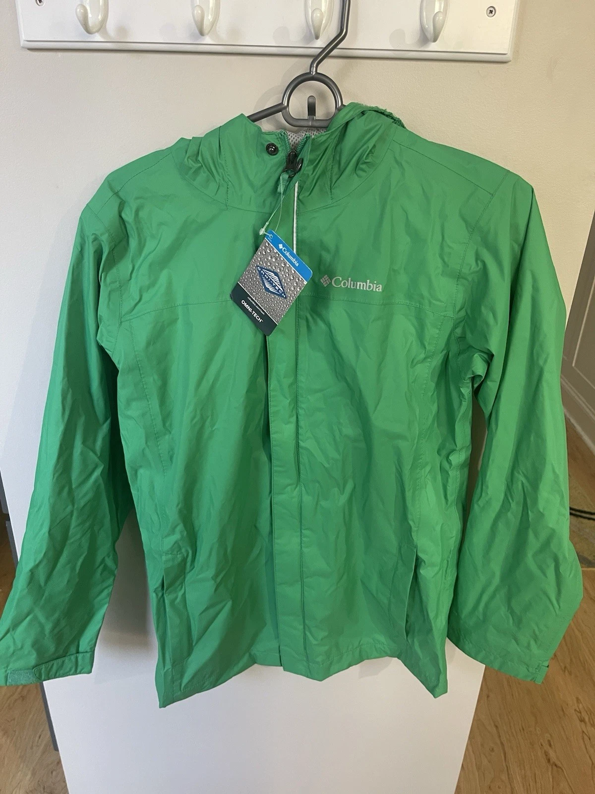 Columbia Youth Watertight Green Zip Front Hooded Windbreaker Rain Jacket L NWT