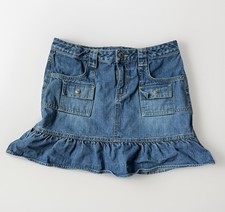 Old Navy Y2K Girls 14 Denim Cargo Ruffle Mini Skirt Adjustable Waist 2005
