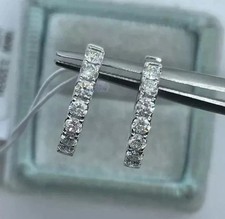Women's Hoop Small Earrings 14K White Gold Plated 2CT Round Lab Created Diamond