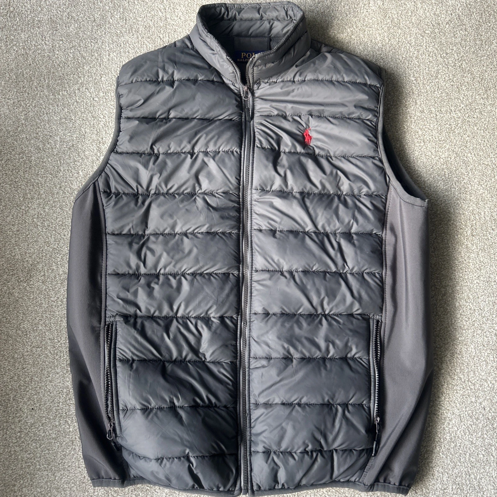 Polo Ralph Lauren Men's Size XXL Grey Quilted Puffer Gilet Full Zip Jacket