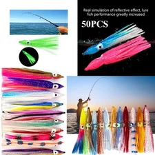 50PCS Luminous Octopus Squid Skirt Glow Soft Lure Hoochies Bait Fishing Lure Kit