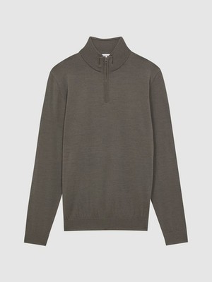 Reiss Blackhall Merino Wool Half Zip Jumper Sweater Mushroom XS Excellent