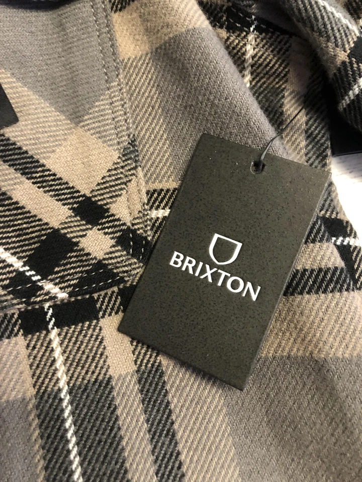 Brixton Bowery Flannel Shirt Mens Medium Charcoal Plaid Long Sleeve Button Up - Image 3 of 4
