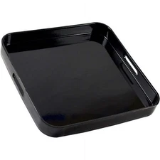 Lacquer Square Serving Tray Decorative with Handles Dining Room Black