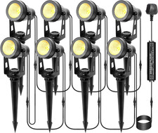 Garden Lights Mains, 27M 8-In-1 LED Outdoor Spotlights with Adapter, IP65 Waterp