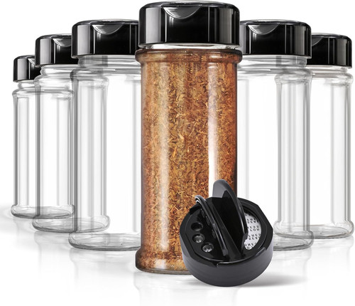 6 Pack 5.5 oz Round Plastic Spice Jars, Empty Seasoning Containers for clear
